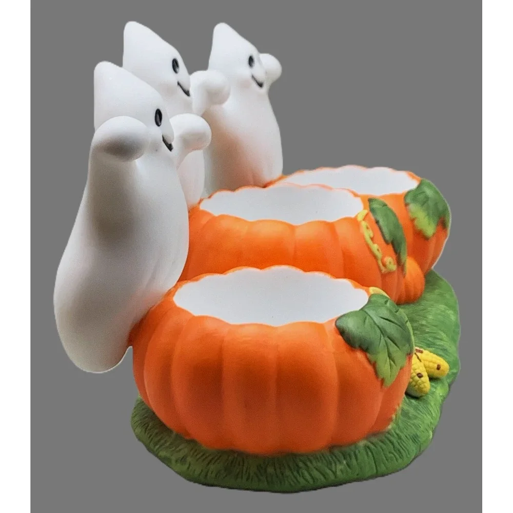 PartyLite Ghost Trio Candle Holder Halloween w 3 PL Candles NIB Retired Vintage